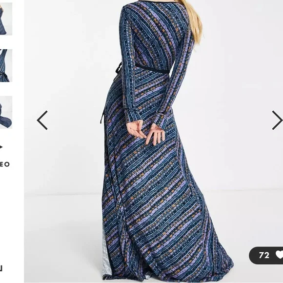 free people phoebe maxi dress Free People Women's Phoebe Printed Wrap Maxi Dress, Dark Combo, XS